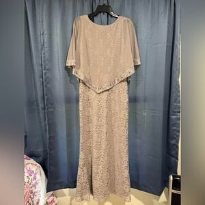NWOT MARINA Asymmetrical Lace Dress in Tan